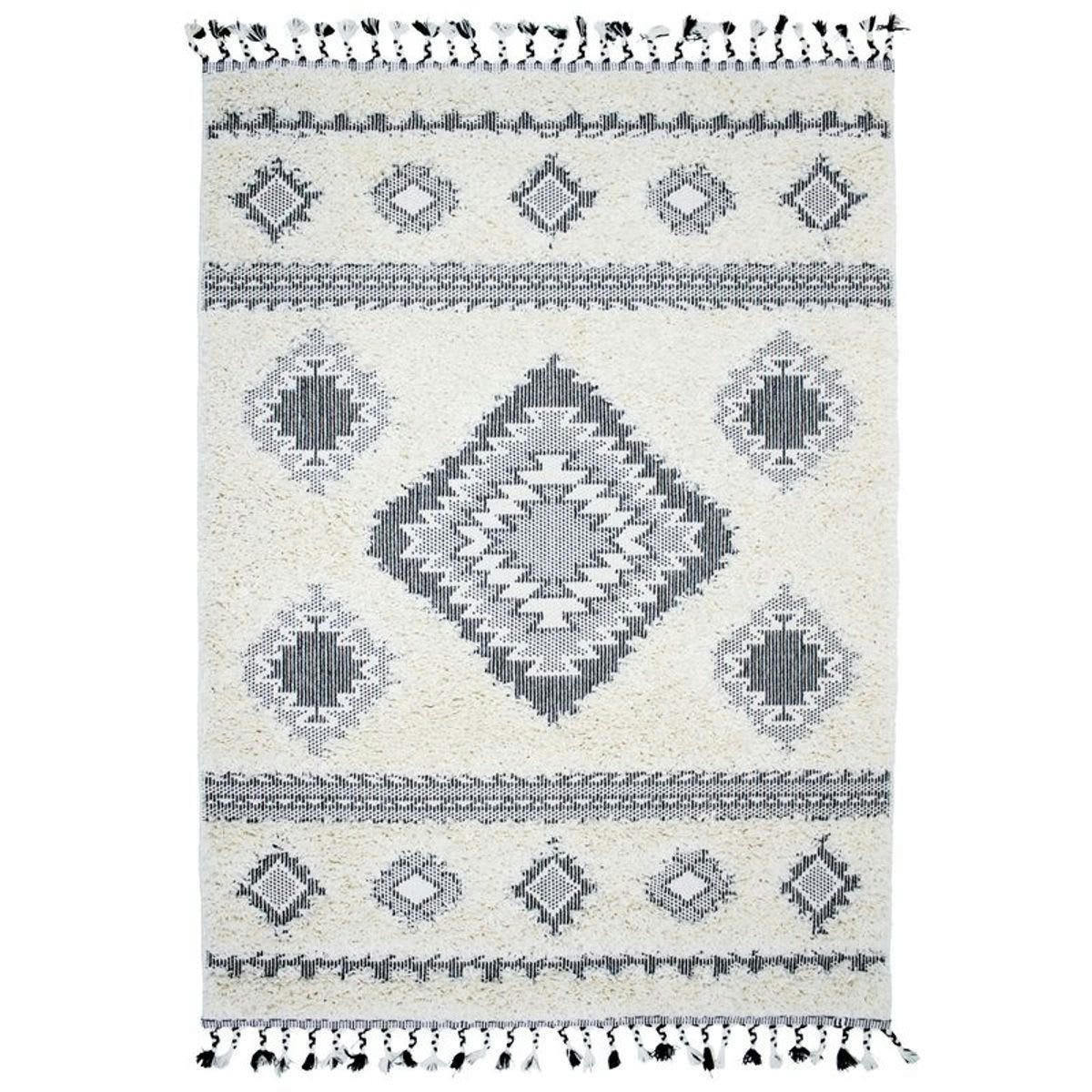 BERBÈRE - Tapis à reliefs losanges crème 120x170