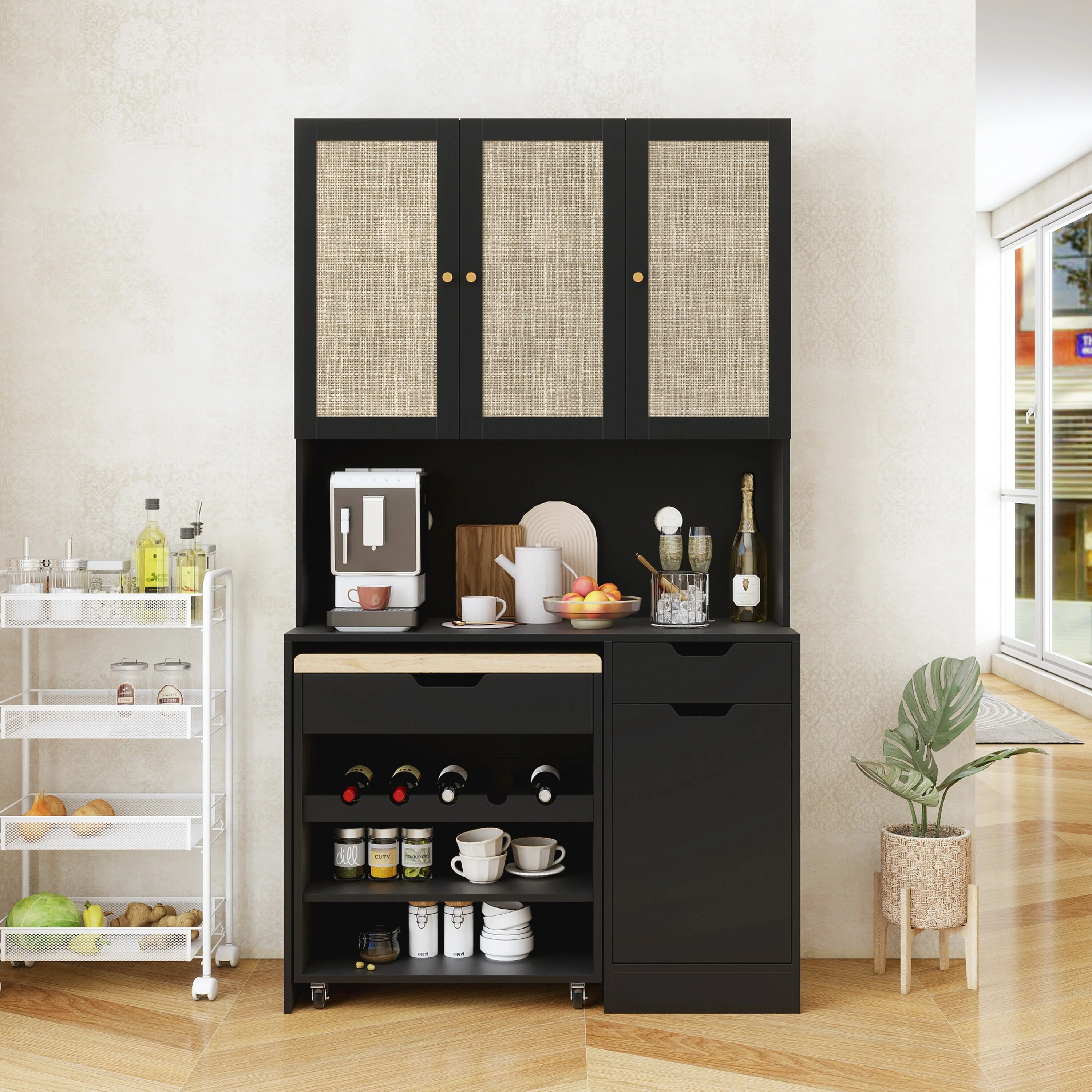 Modern Buffet Cabinet with Kitchen Cart, Microwave Stand and Adjustable Shelves