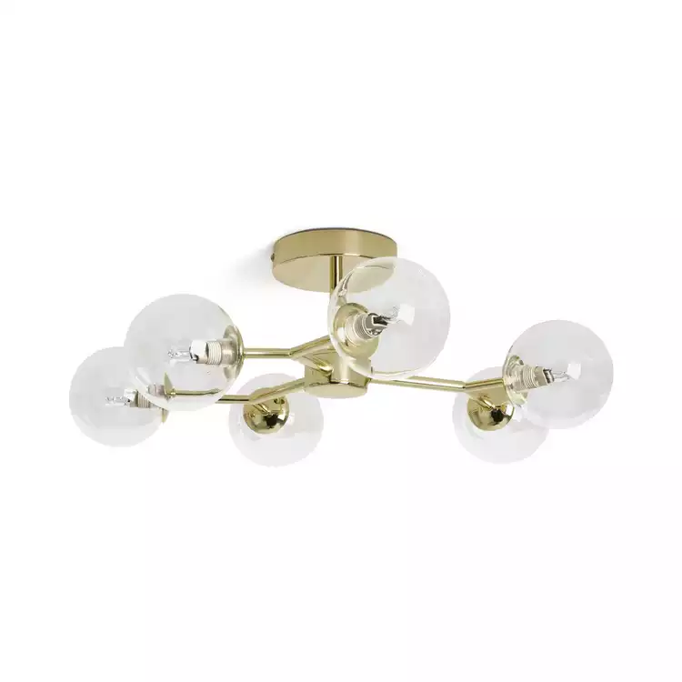 Habitat Molecular 6 Light Metal Flush Ceiling Light - Brass