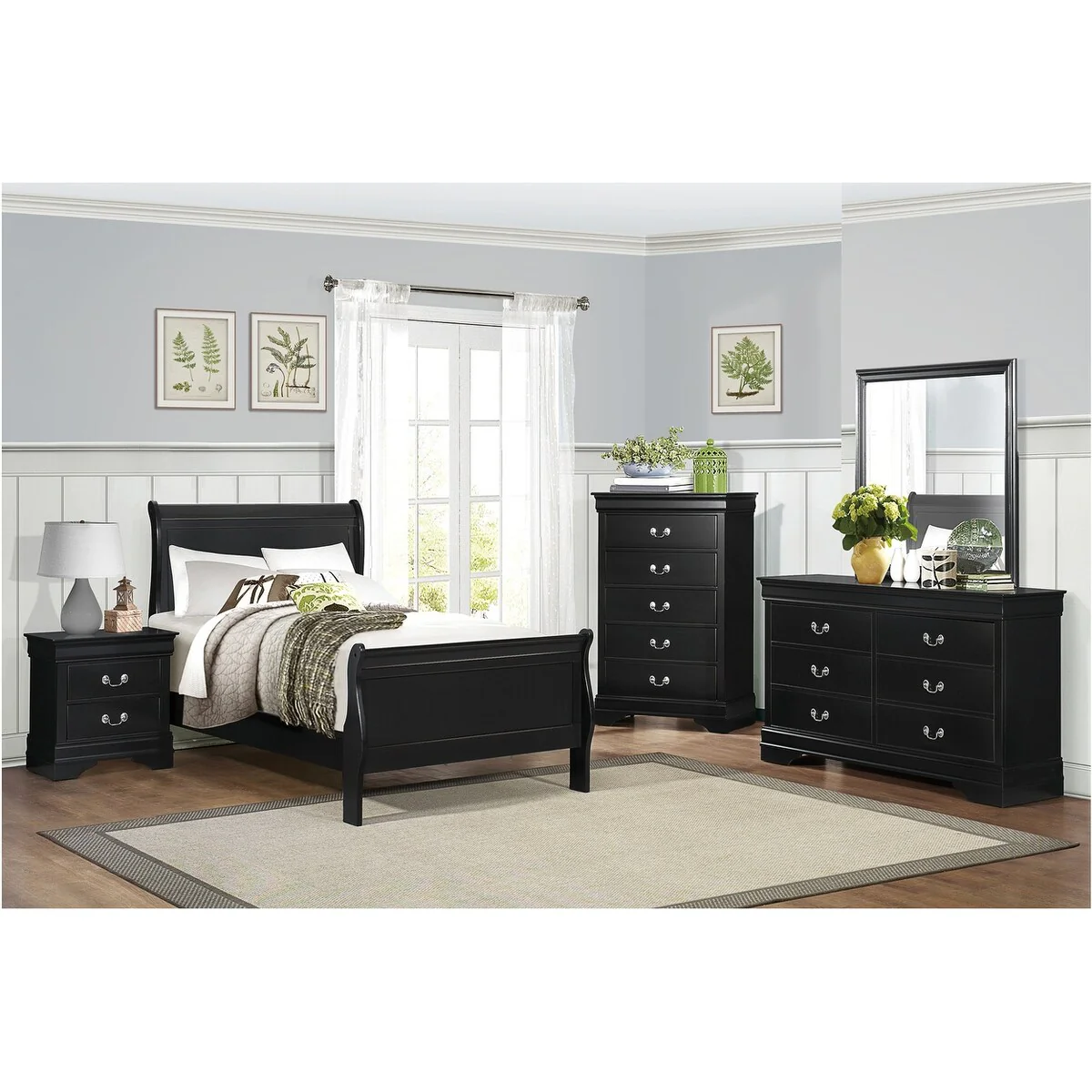 Monty 3 Piece Black Modern Traditional Sleigh Bedroom Set