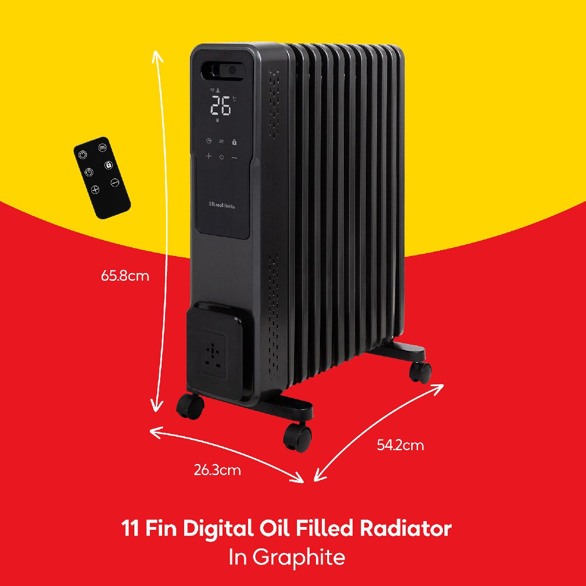 Russell Hobbs Electric Heater 11 Fin 2500W Oil Filled Radiator RHOFR2500-M-D