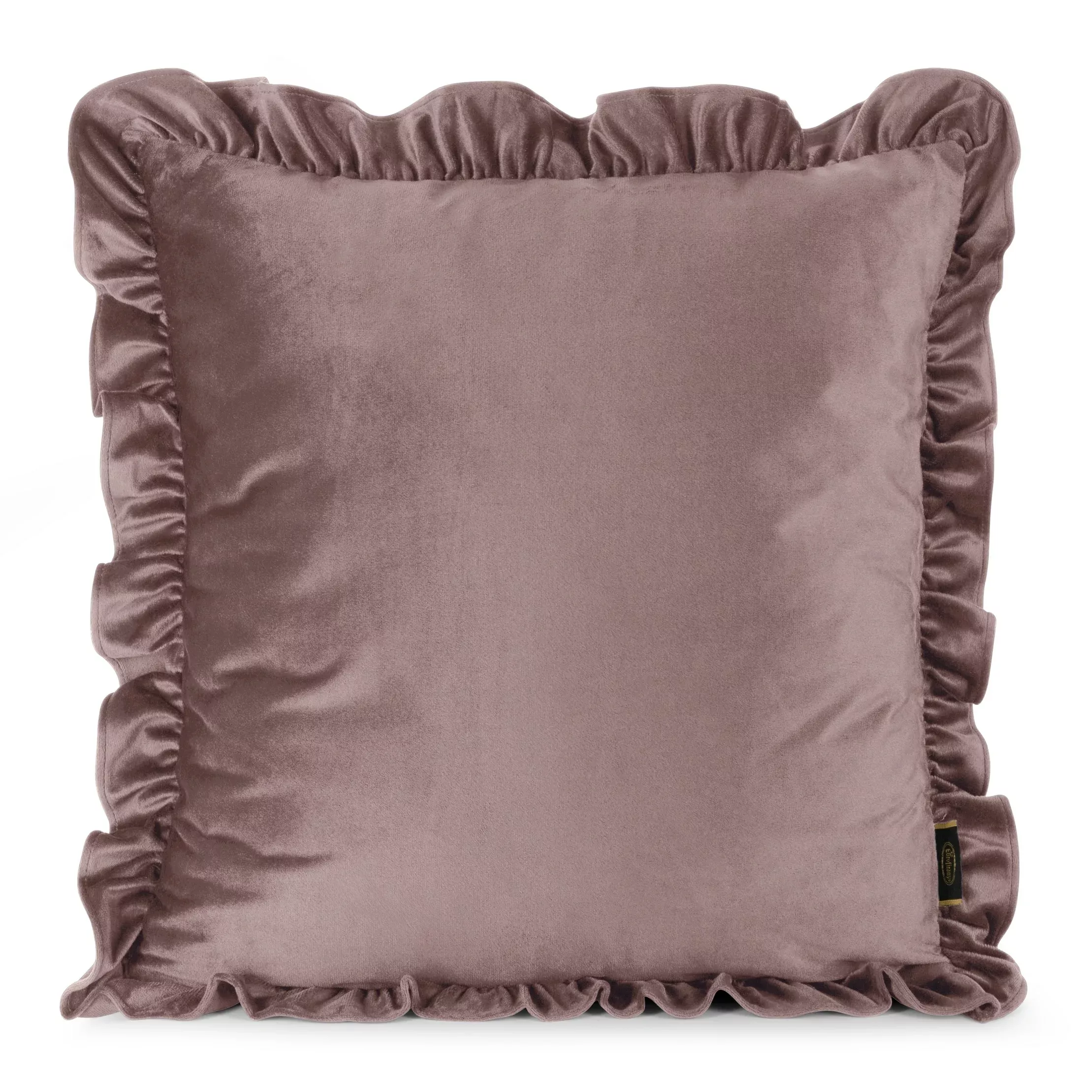 Poszewka na poduszkę 45x45 cm z aksamitnego welwetu kolor pudrowy róż zdobiona na brzegach falbanami BRENDA Eurofirany Premium