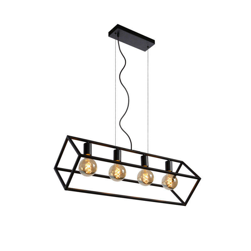 Suspension Fabian noire E27 4 x 40 W LUCIDE