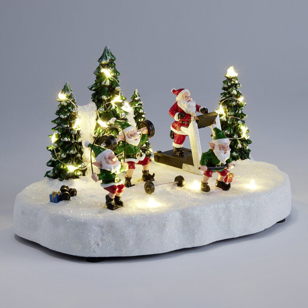 Village de No&euml;l LED scène activité sport du Père No&euml;l 23x15xH14cm