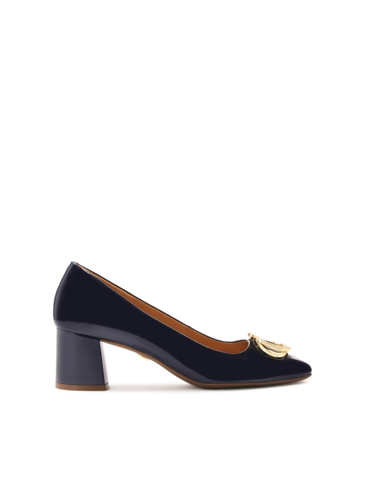Navy blue patent leather pumps
