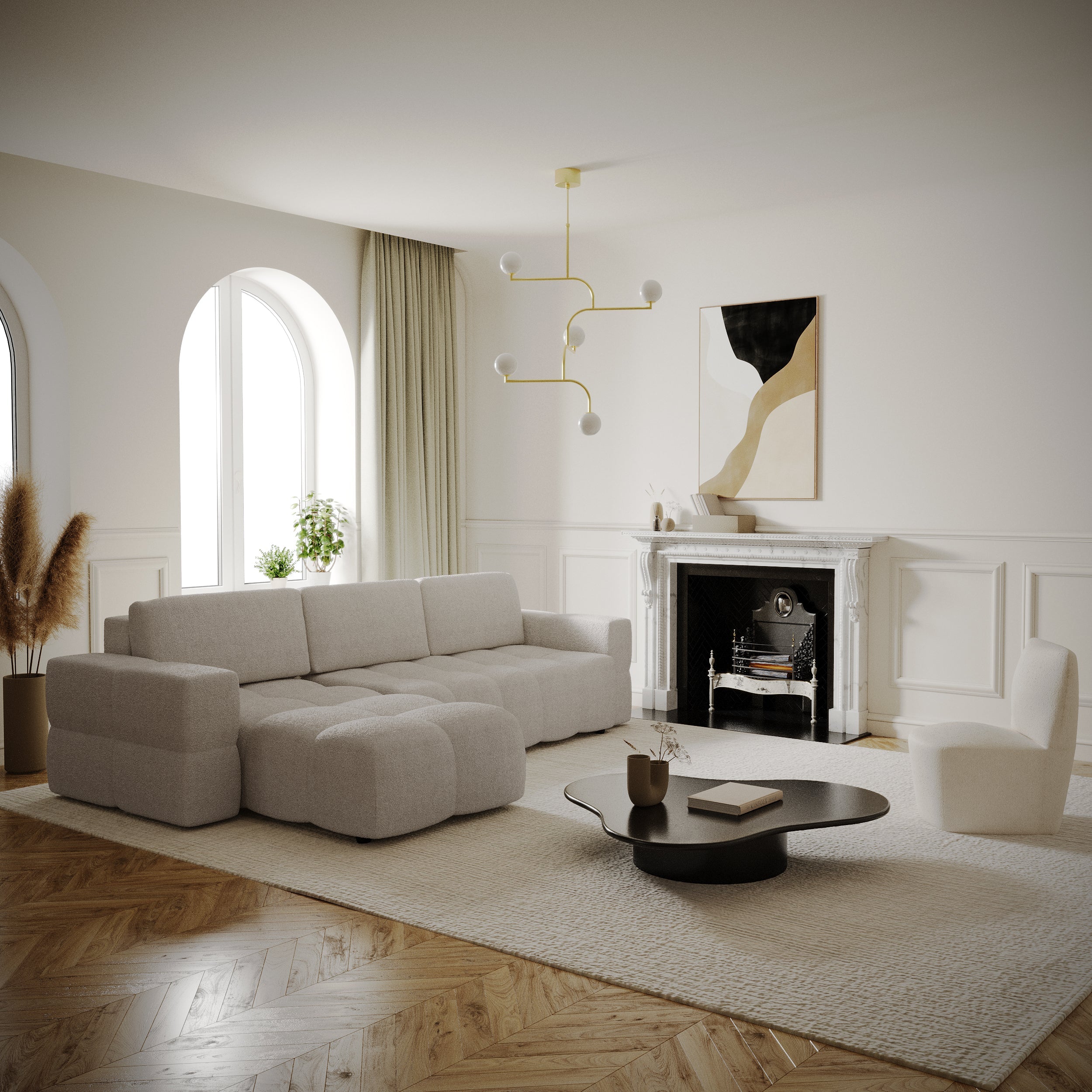 Hoekbanken links GABRIEL 5 personen Bouclette stof Beige