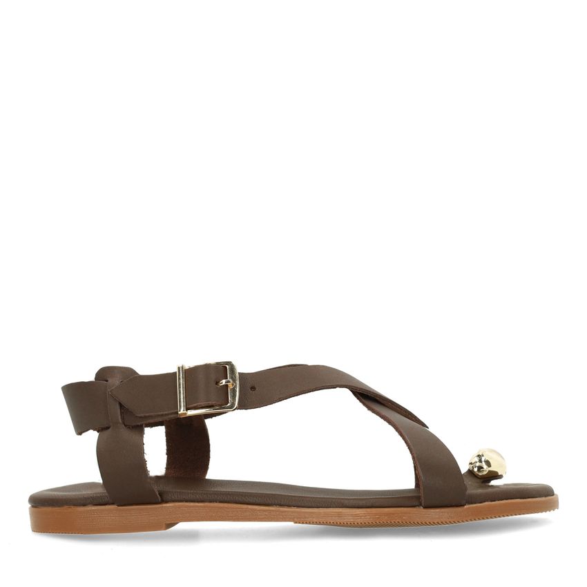 Manfield Bruine leren sandalen met goudkleurig detail