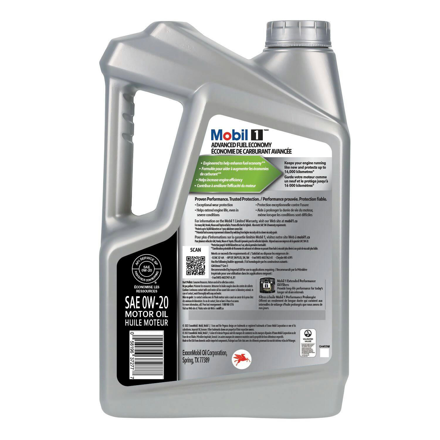 Mobil 1™ Advanced Fuel Economy 0W20 Synthetic Engine/Motor Oil, 4.73-L