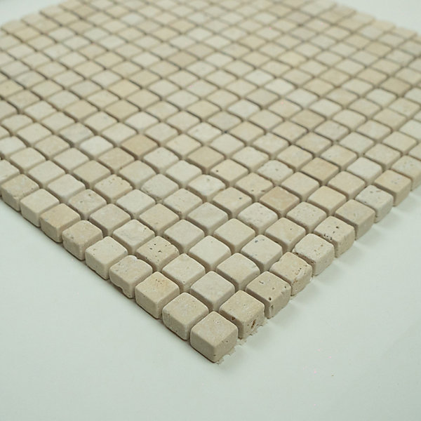 Mosaïque en Travertin Blanc Ivoire Vieilli - 1,5X1,5X1 CM