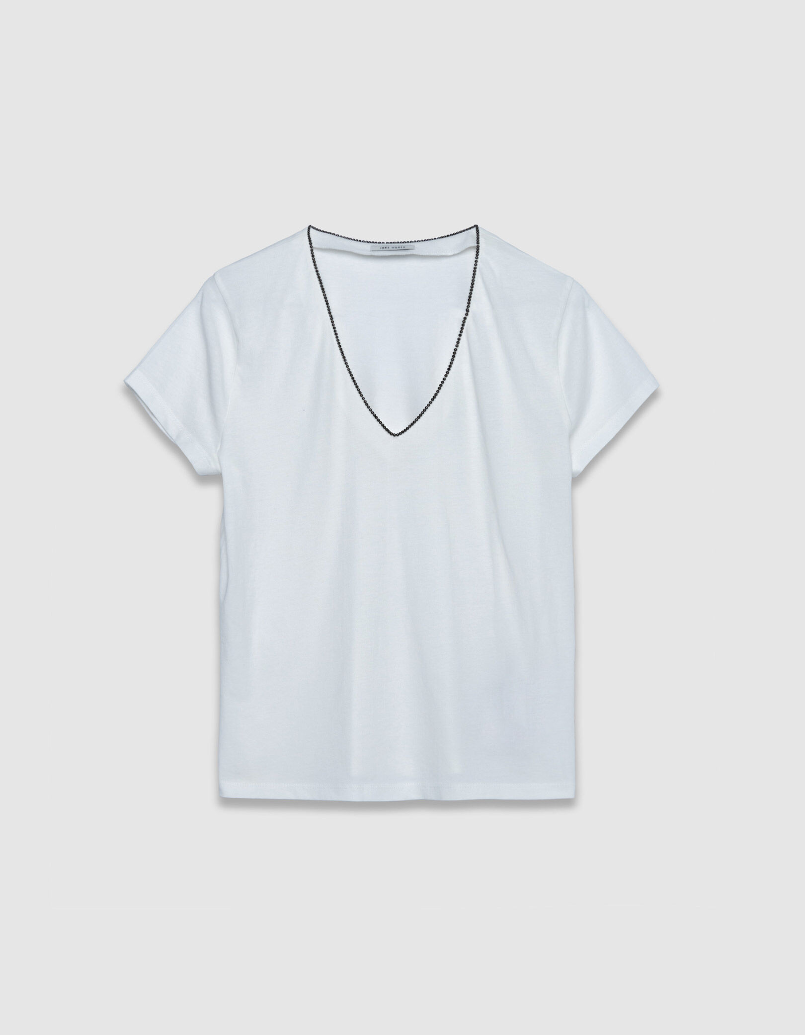 Tee-shirt blanc encolure V bijou Femme