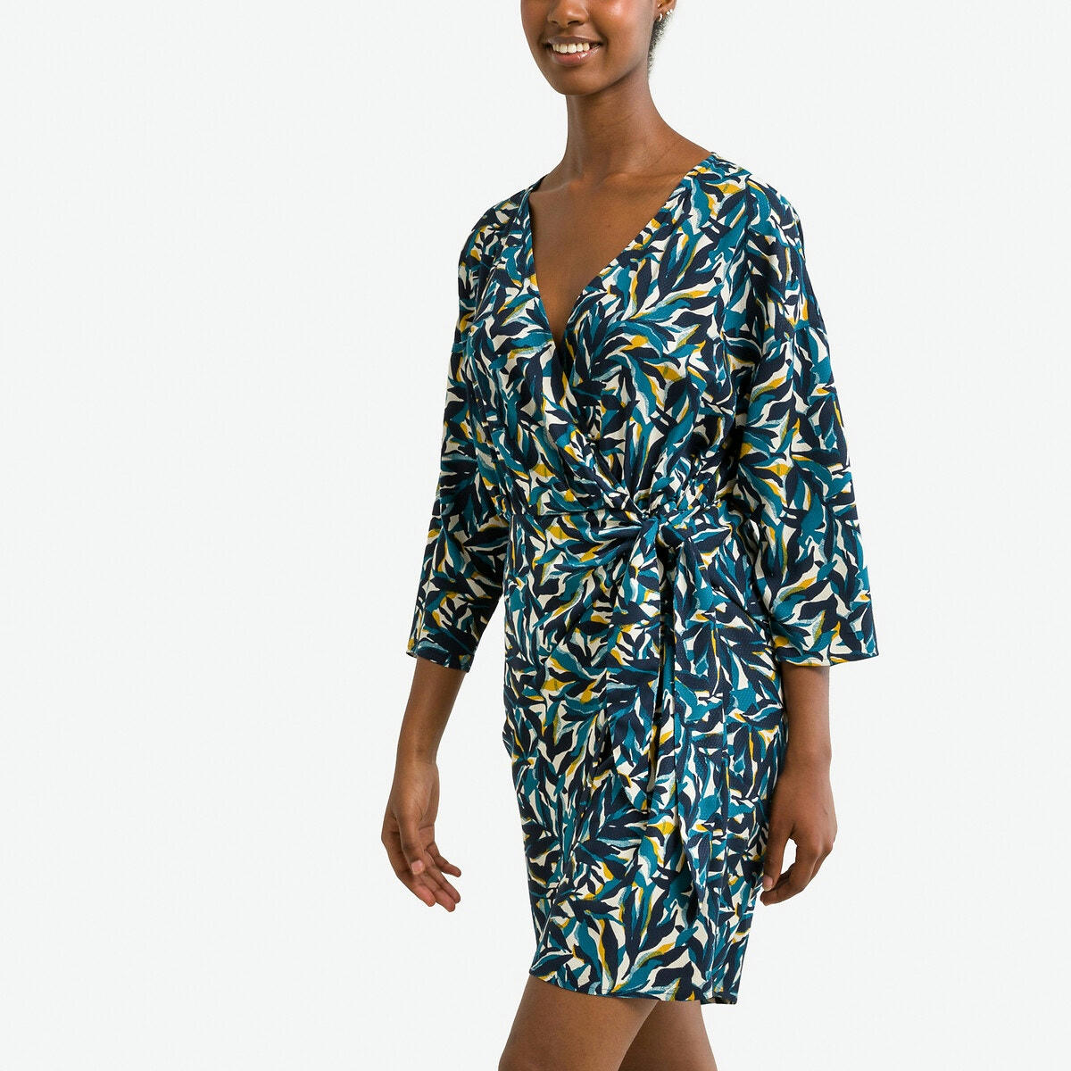 Robe portefeuille, manches 3/4, imprimée