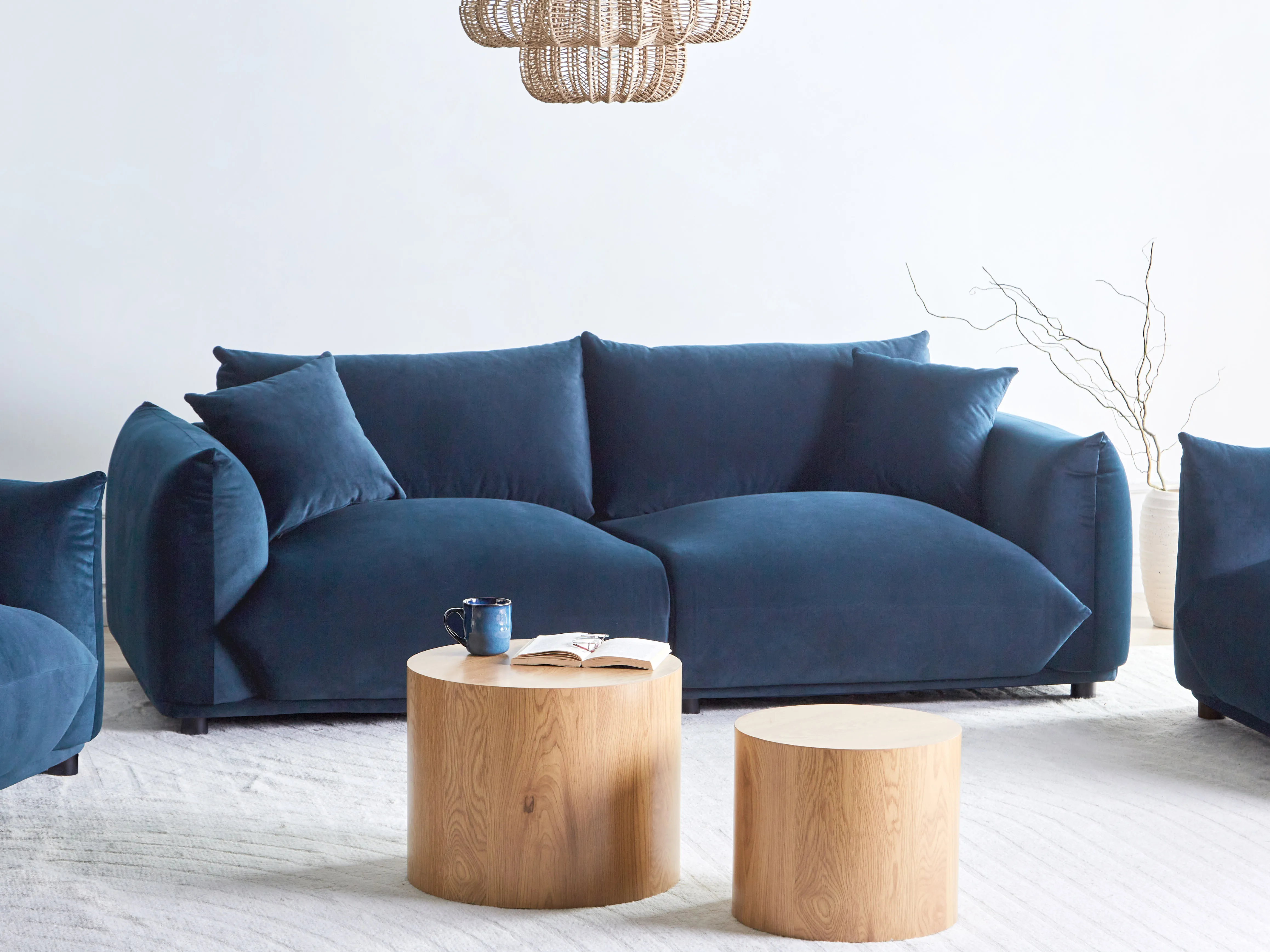 Sofa 3 Seater LUVOS Velvet Dark Blue