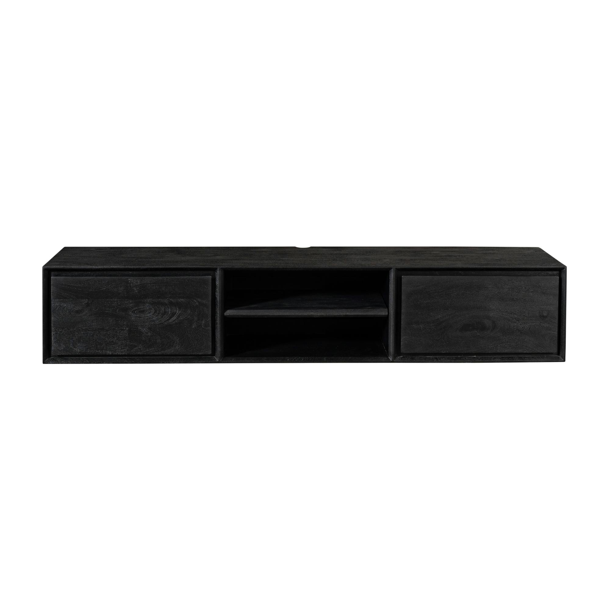 Meuble TV suspendu bois noir 2 tiroirs 1 niche AERA