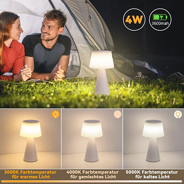 Nettlife lampe de table à piles, lampe de chevet led - 3600mha sans fil, lampe tactile à intensité variable avec batterie blanche
