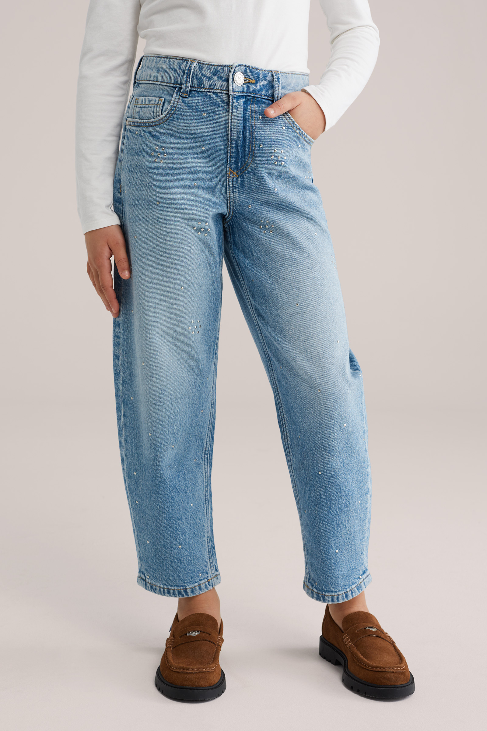 Meisjes barrel fit jeans met studs