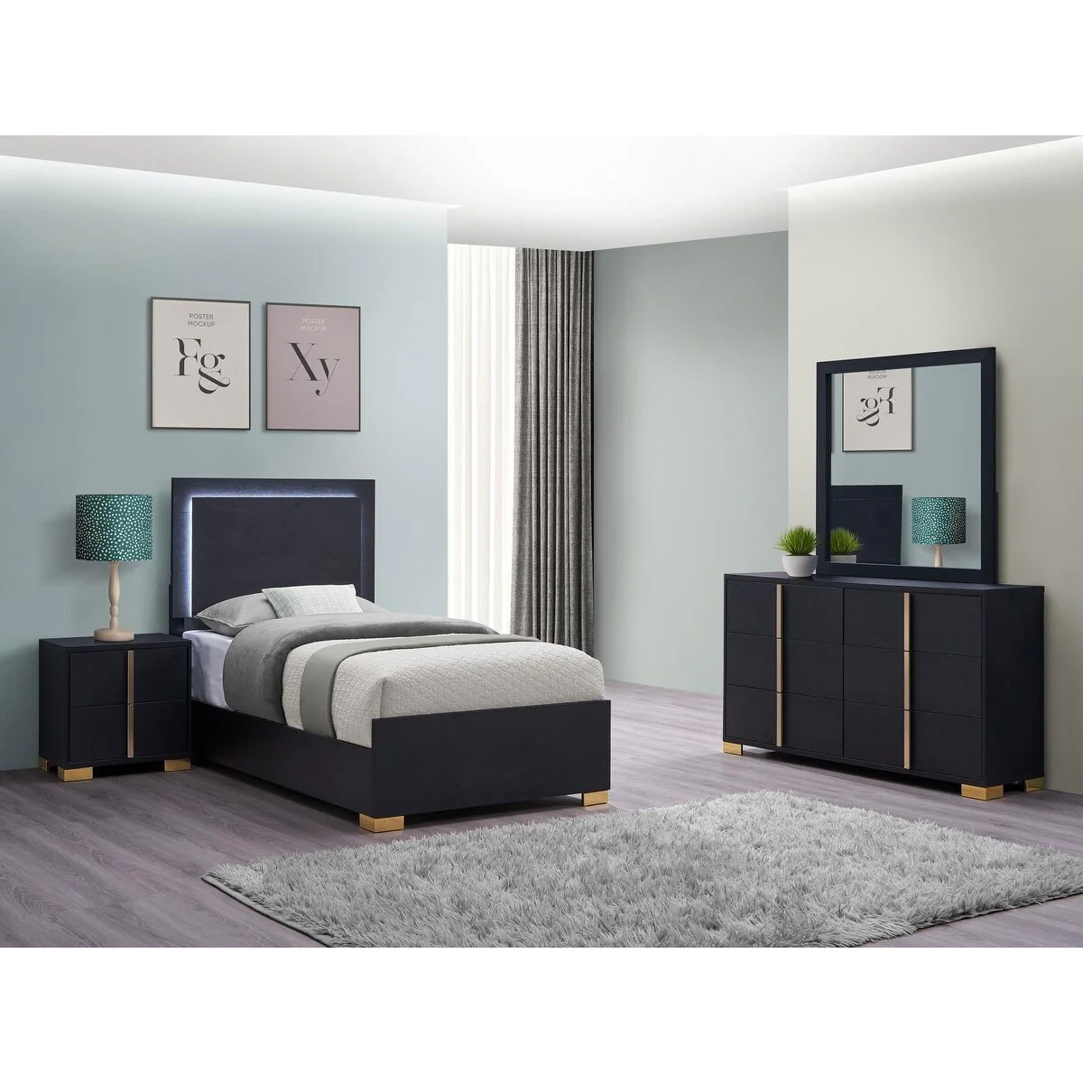 Medici Black 4-piece LED Headboard Panel Bedroom Set