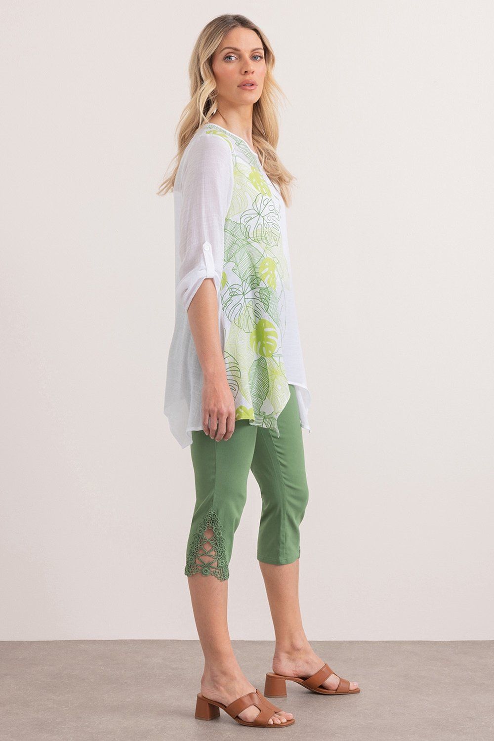 Klass. Leaf print Dipped Hem Tunic Top
