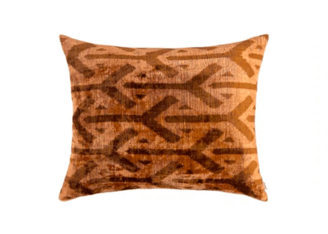 - Housse de coussin velours soie ikat 40x50 marron