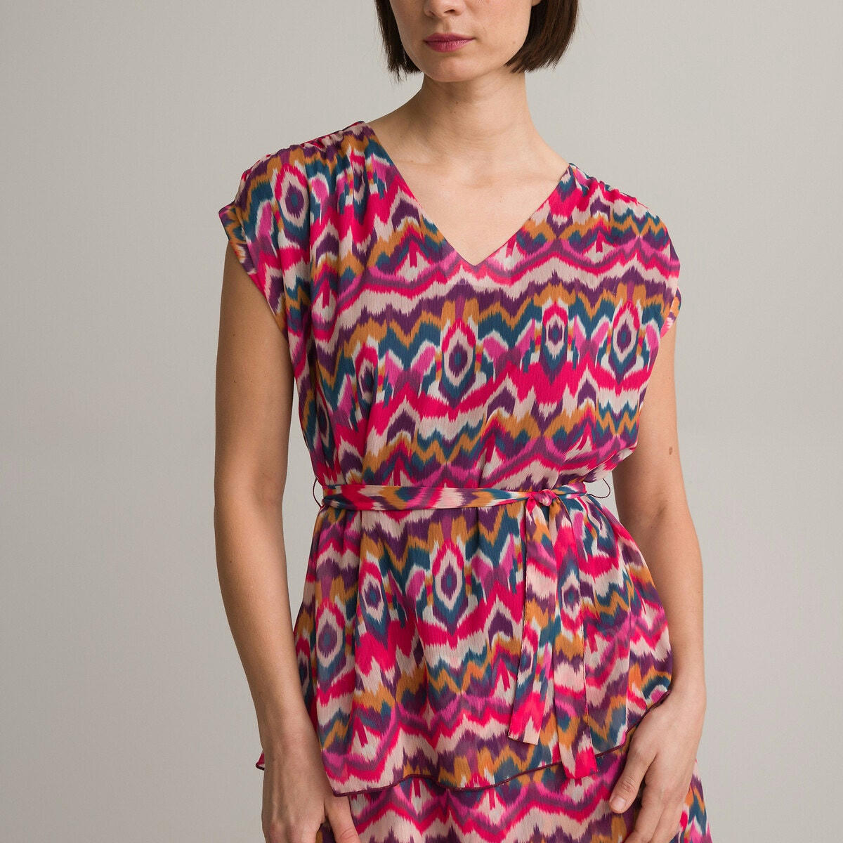 Robe évasée, imprimé éthnique, longueur genou
