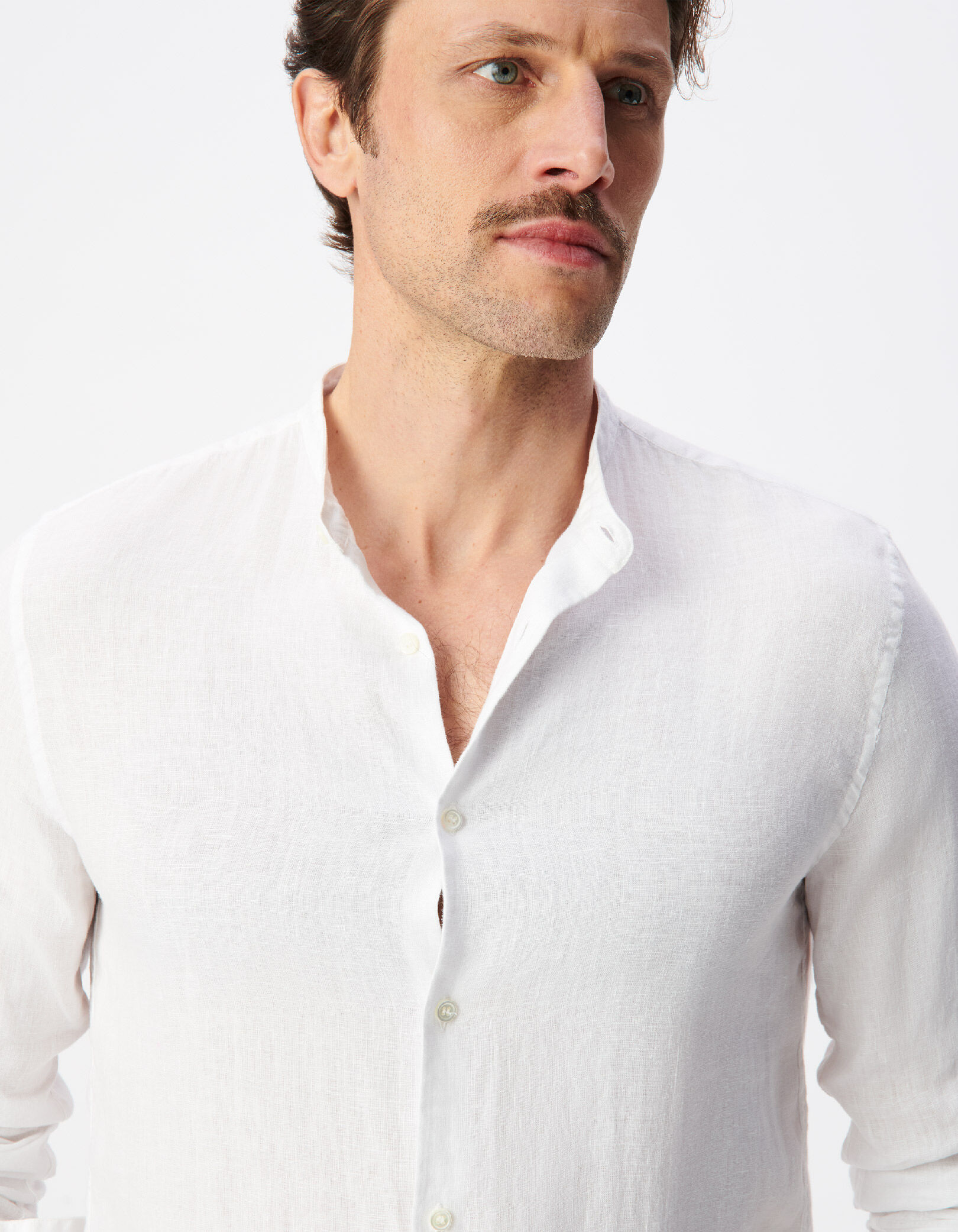 Chemise regular blanche 100% lin col Mao Homme
