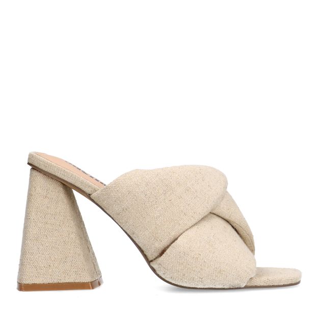 Beige denim muiltjes met hak