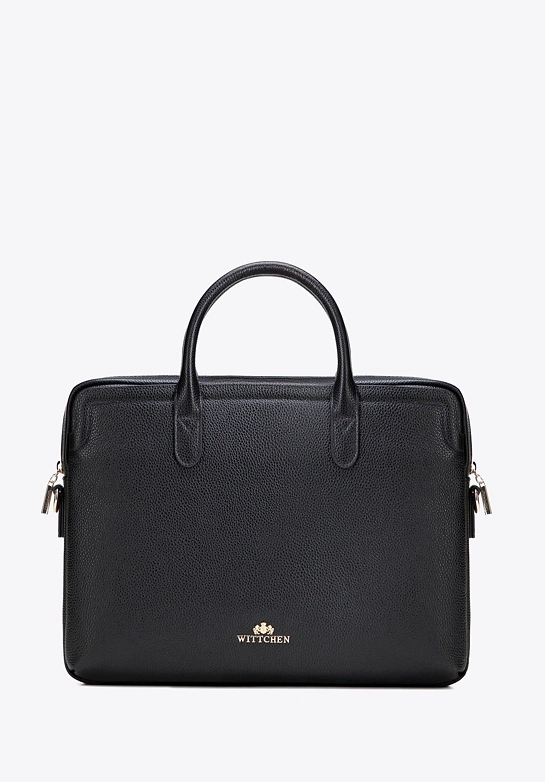 Damska torba na laptopa 15,6” ze skóry naturalnej groszkowej czarno - złota