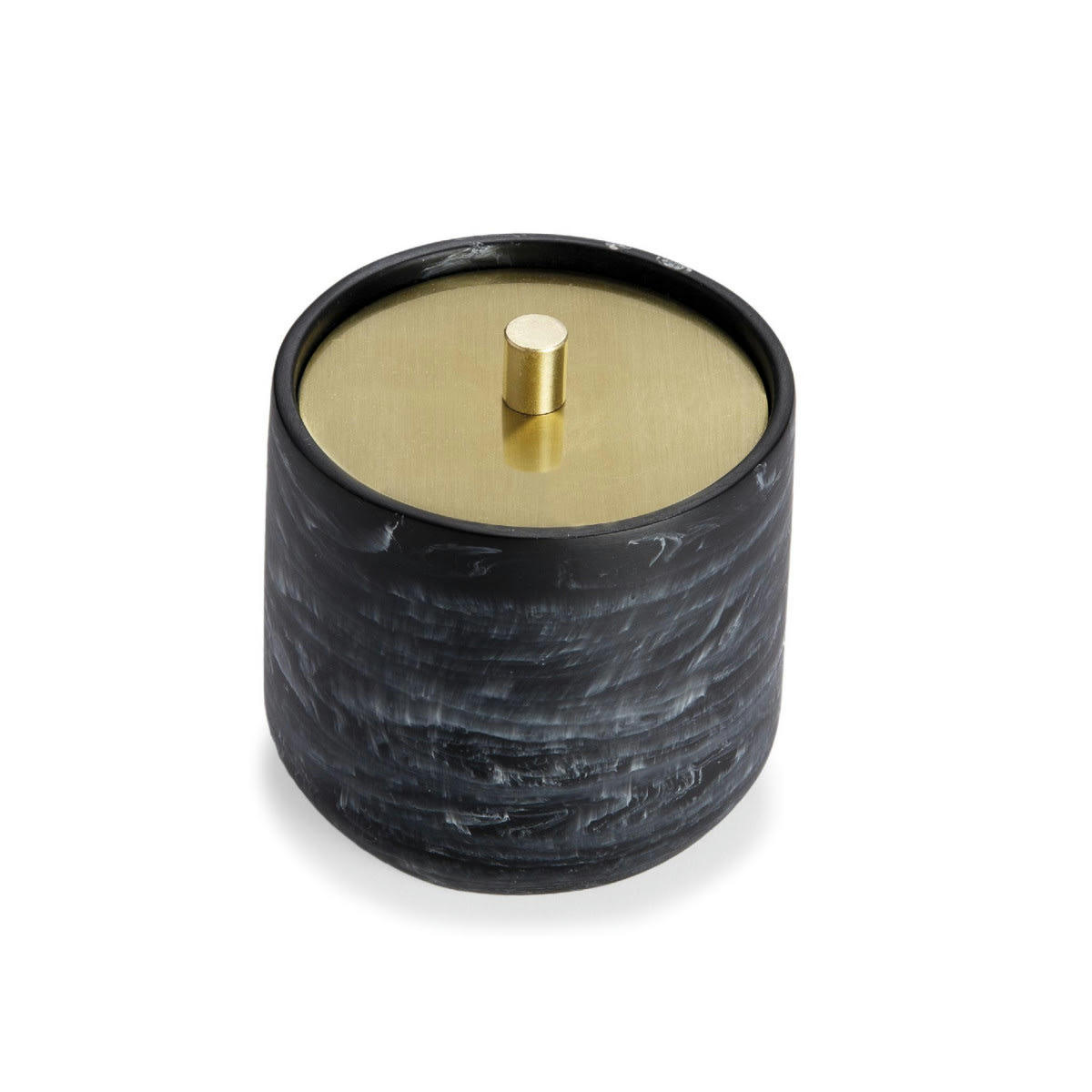 EFFET MARBRE - Boîte à coton en polyrésine noire effet marbre et métal doré