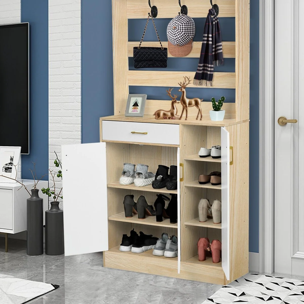 Entrance Cabinet Household Coat Rack Shoe Cabinet Integrated Storage Cabinet