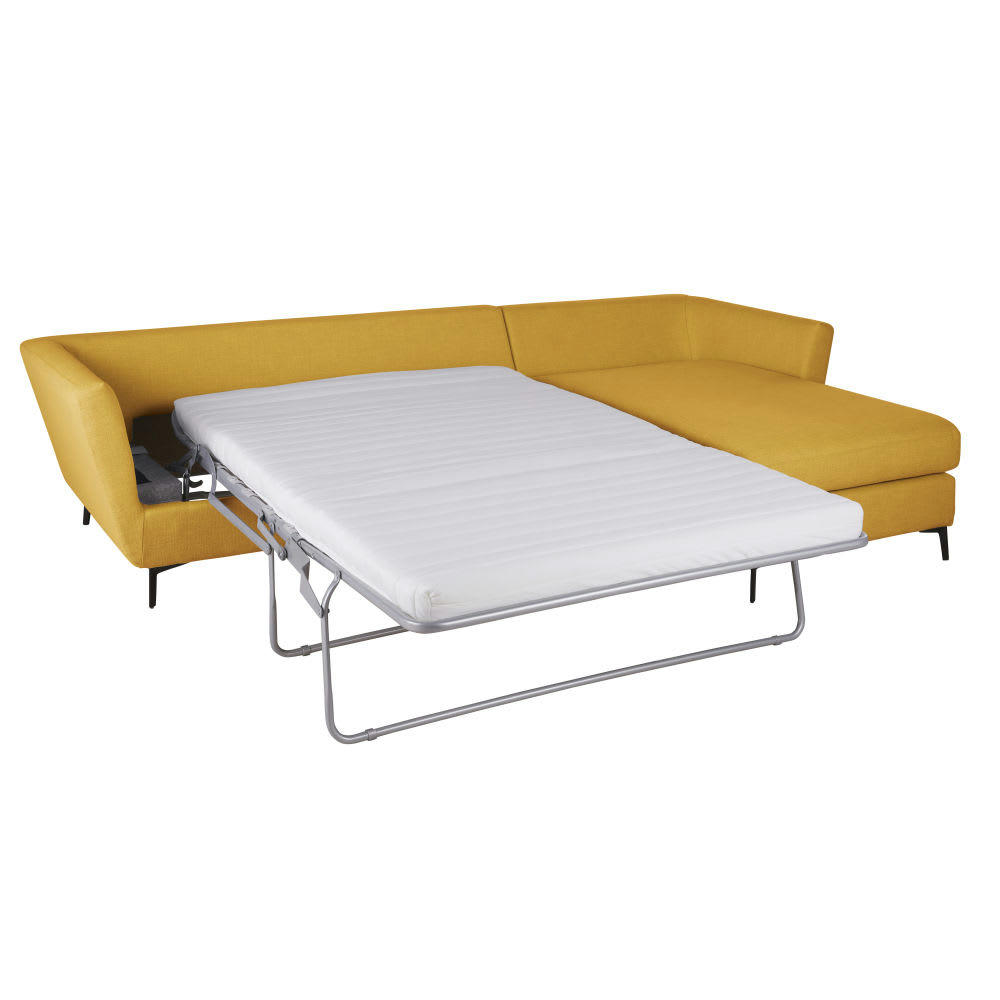 Prague - Canapé d'angle droit convertible 4/5 places jaune, matelas 10 cm