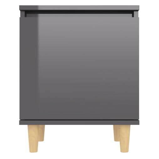NNEVL Bed Cabinet with Solid Wood Legs High Gloss Grey 40x30x50 cm
