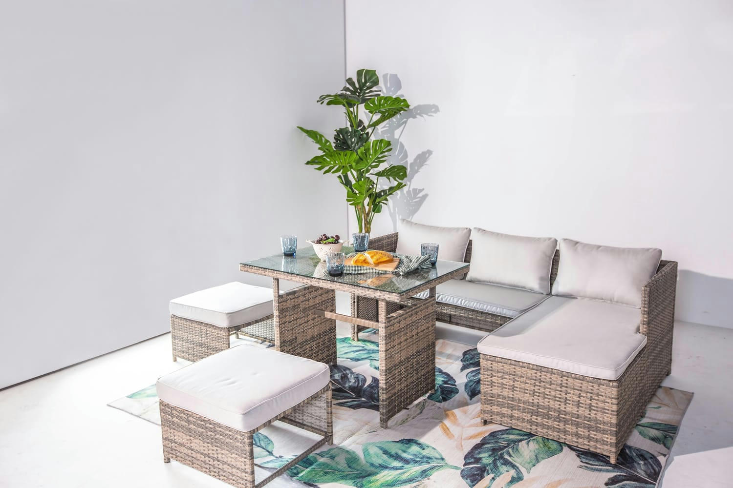 TENERIFE - Salon de jardin 5 places en résine tressée gris