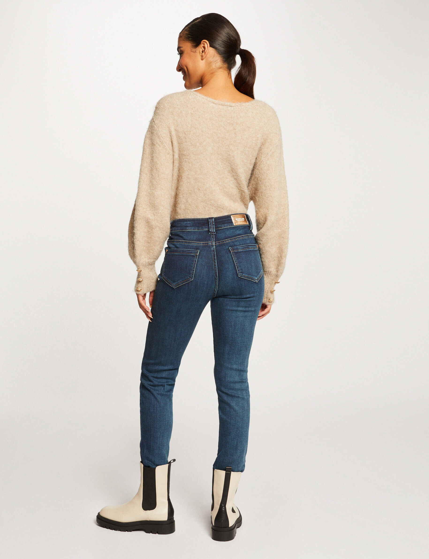 High-Waisted Slim Jeans Stone Denim Women