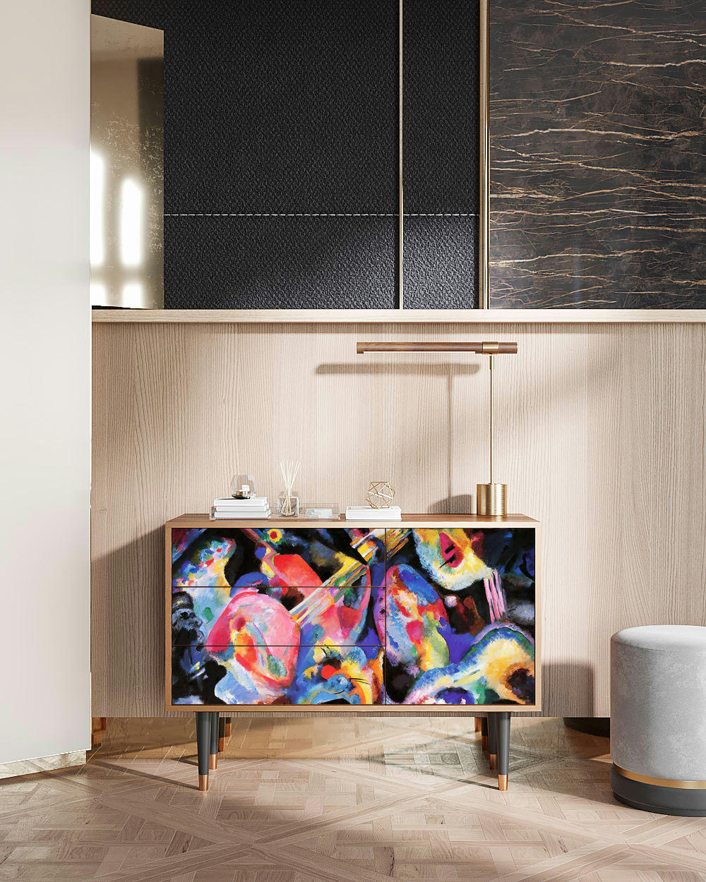 KANDINSKY - Buffet  multicolore 3 tiroirs et 1 porte L 115 cm
