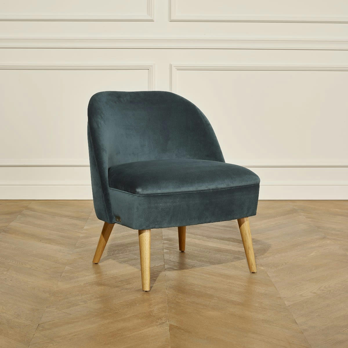 MIA - Fauteuil crapaud en velours bleu paon