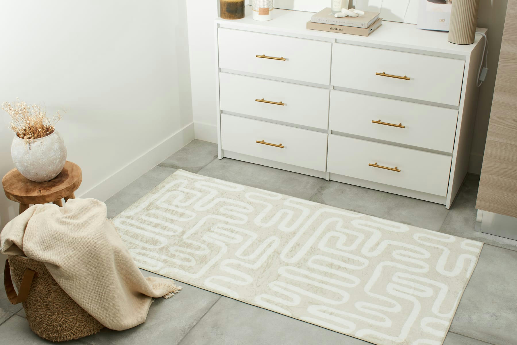 GREGE - Tapis Géométrique Beige et Blanc 80x150