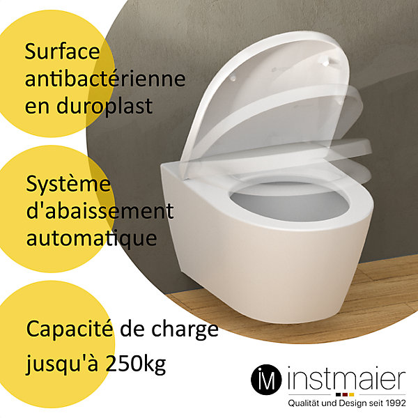 Abattant WC forme en D en duroplast blanc avec frein de chute ALMA