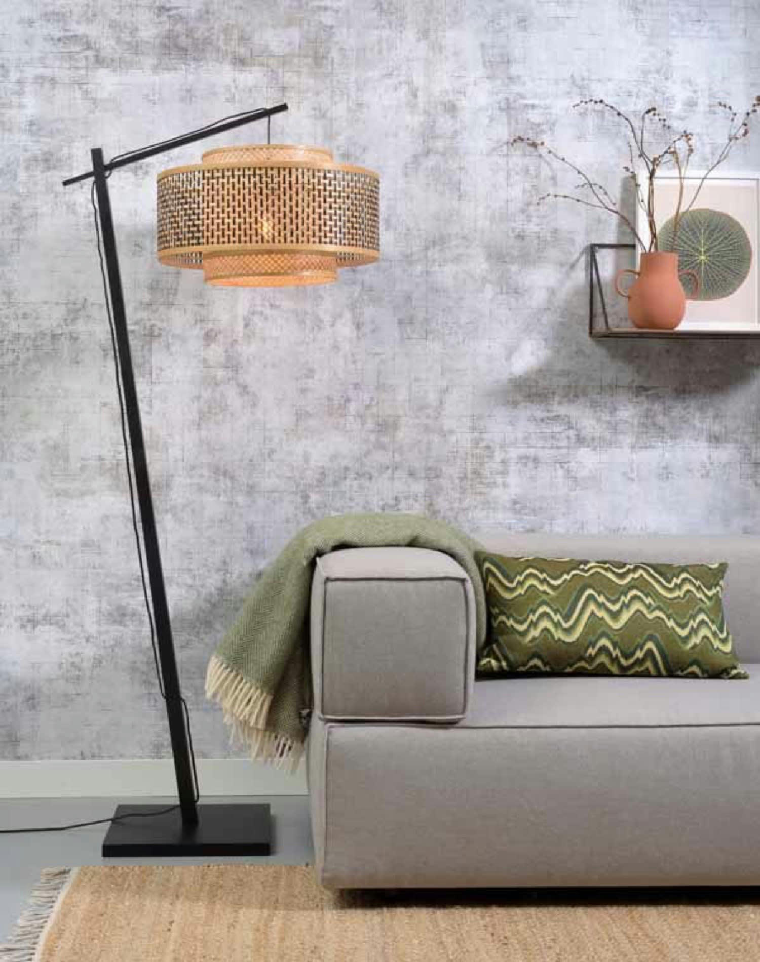 BHUTAN - Lampadaire bambou noir H176cm