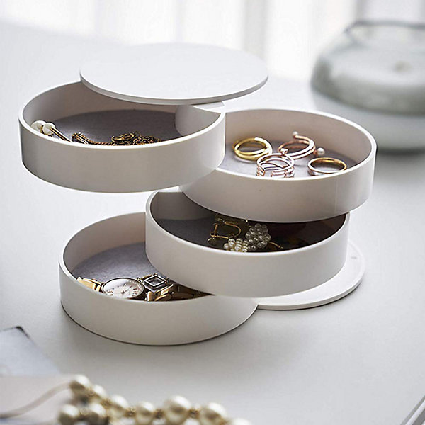 BASHLWUA Boite a Bijoux Petite Rangement Bague 4 Niveaux Rotation de 360 avec Couvercle de Miroir Stocker Boucle d'oreille Cadeau