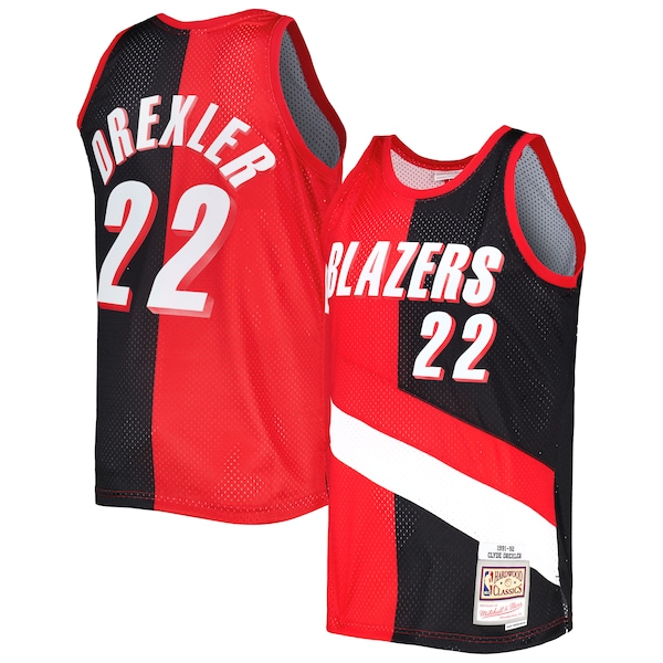 Clyde Drexler Portland Trail Blazers Hardwood Classics 1991/92 Split Swingman Jersey - Red/Black