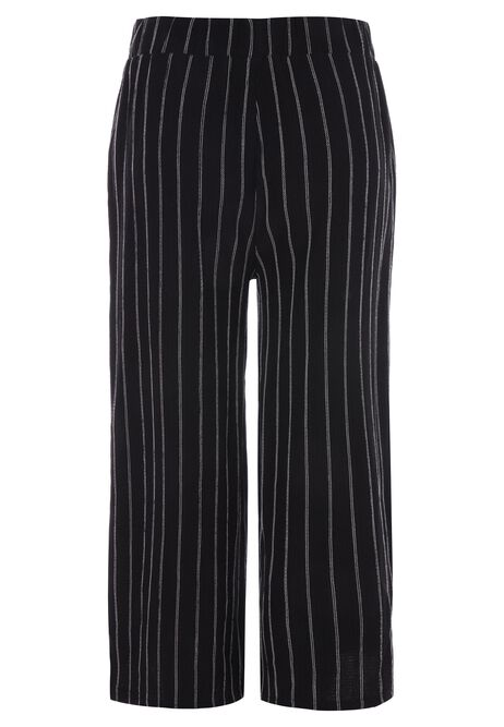 Womens Black Stripe Cropped Wide Leg Trousers