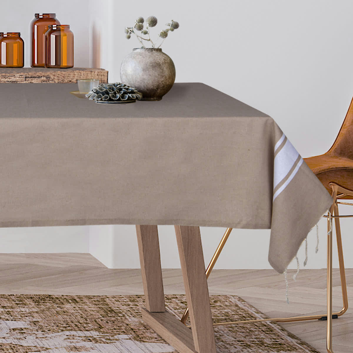 ST TROPEZ - Nappe carrée coton  170x170 beige sable