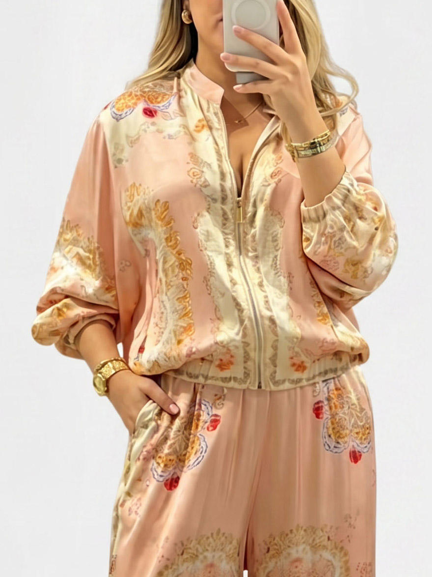 Retro Paisley Print Wide-Leg Pants