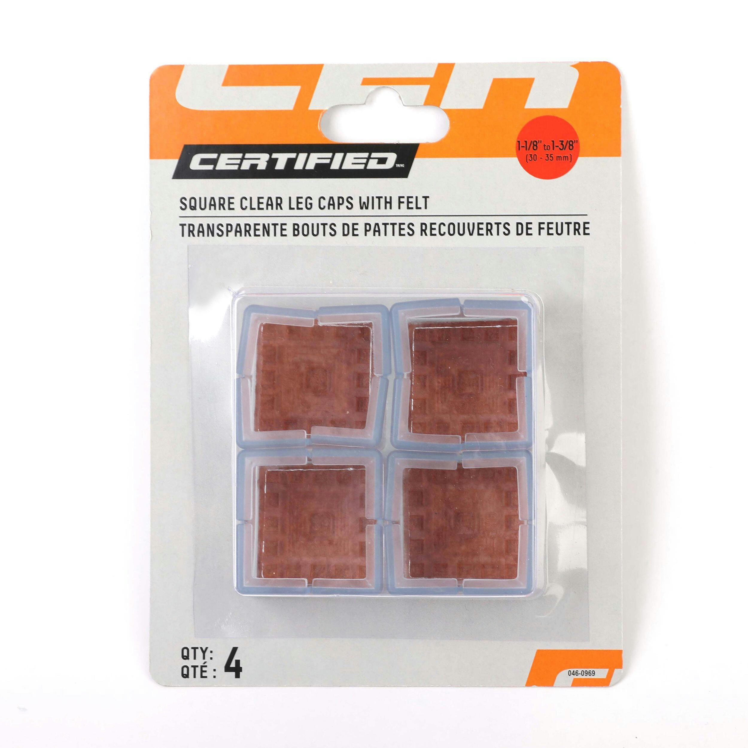 Certified Square 30-35MM Clear Leg Caps with Felt, 4-pk