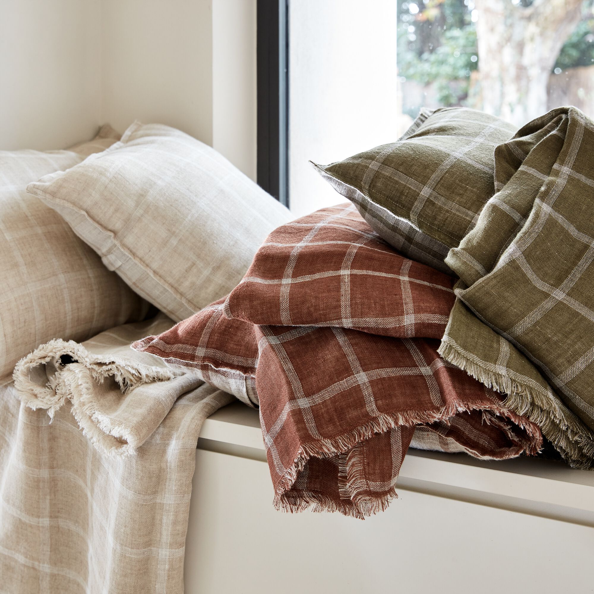 VALBEL - Plaid à carreaux en lin lavé 130x170cm - vert