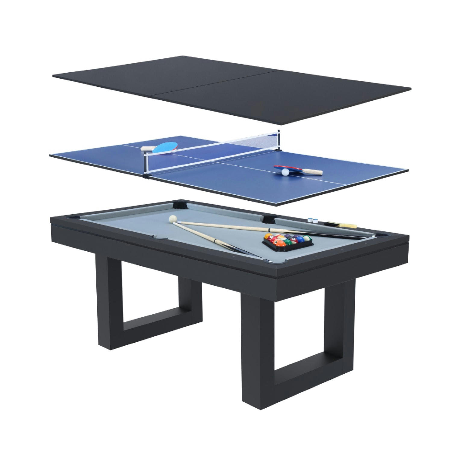 DENVER - Table multi-jeux 3 en 1 billard et ping-pong en bois noir