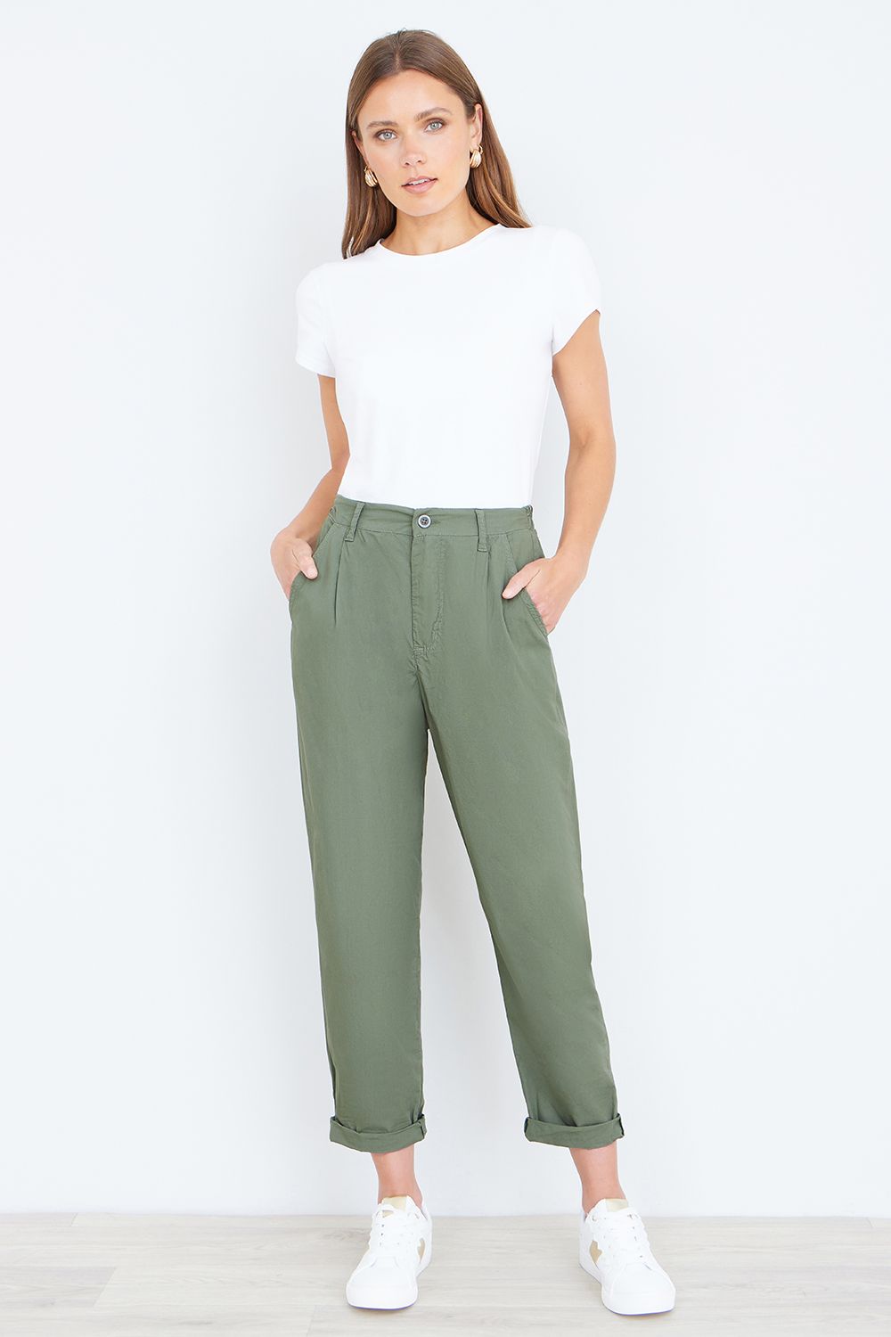 Yumi Khaki Cotton Canvas Chinos