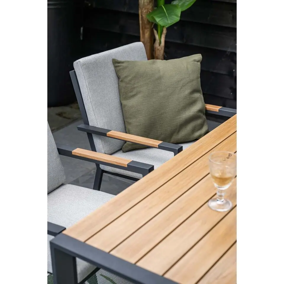 Felini tafel - 160x84 cm - carbon black - light teaklook