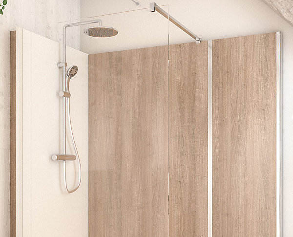 Cabine de douche à l’italienne l.90 x L.170 x H.218 cm – effet bois, receveur de plain-pied, Elmer Serenity