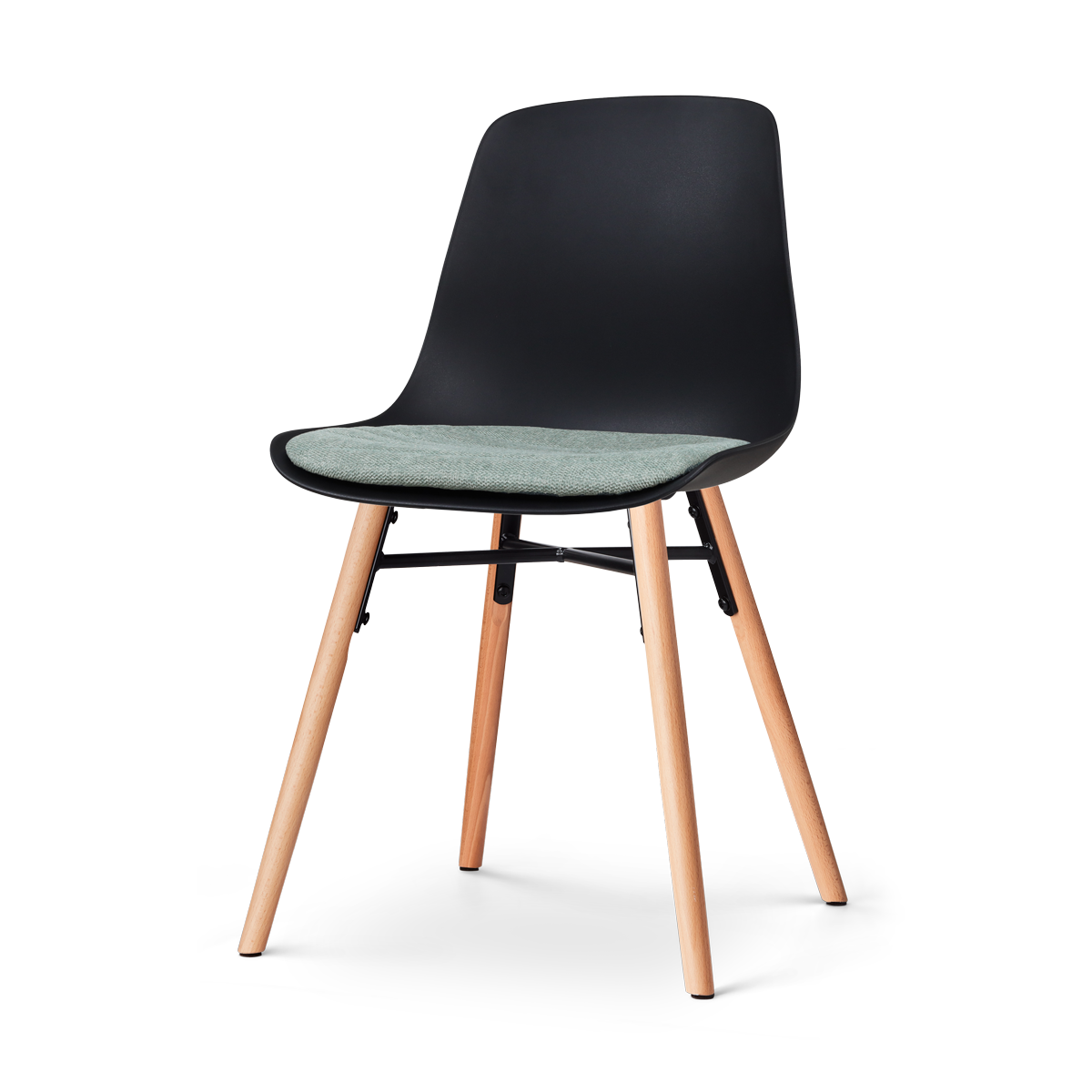 Nolon Nena-Liv Eetkamerstoel Zwart - Zacht Groen Kussen - Houten Poten