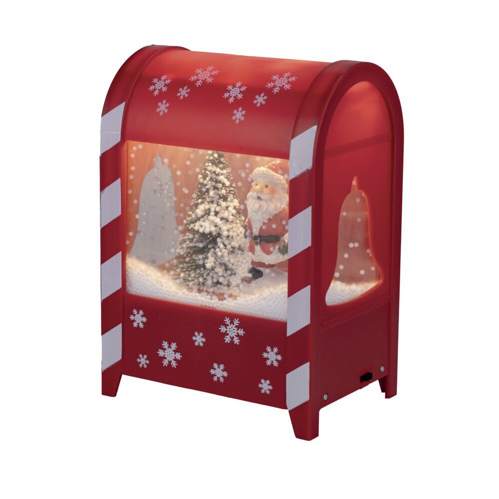 BoÎte aux lettres animée intérieur Père No&euml;l et sapin avec neige 13x9,5xH19cm